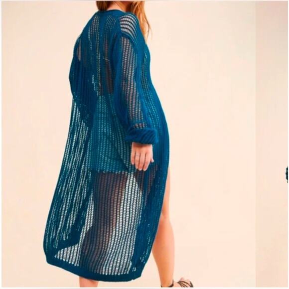 Blue Crochet Open Knit Cardigan Women’s XS 100% Cotton Cover Up NWT $198 - Picture 4 of 11